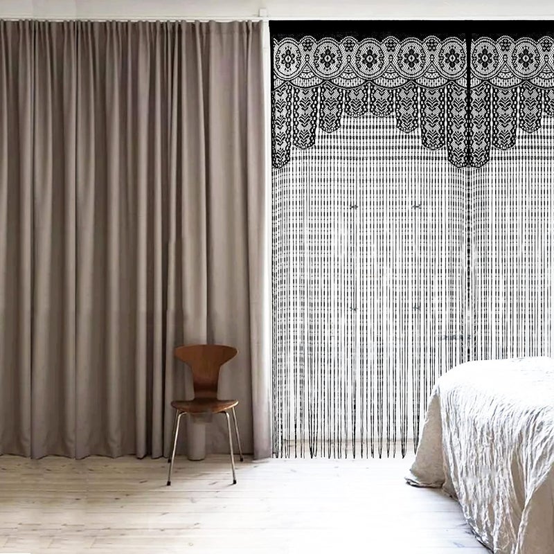 HSYLYM String Door Privacy Lace Curtain Macrame Boho Doorway Window Curtains for Wall Divider Windows Door Covers Decorative Room Separation (35Ã—79in/90Ã—200cm,Black) - Image 3